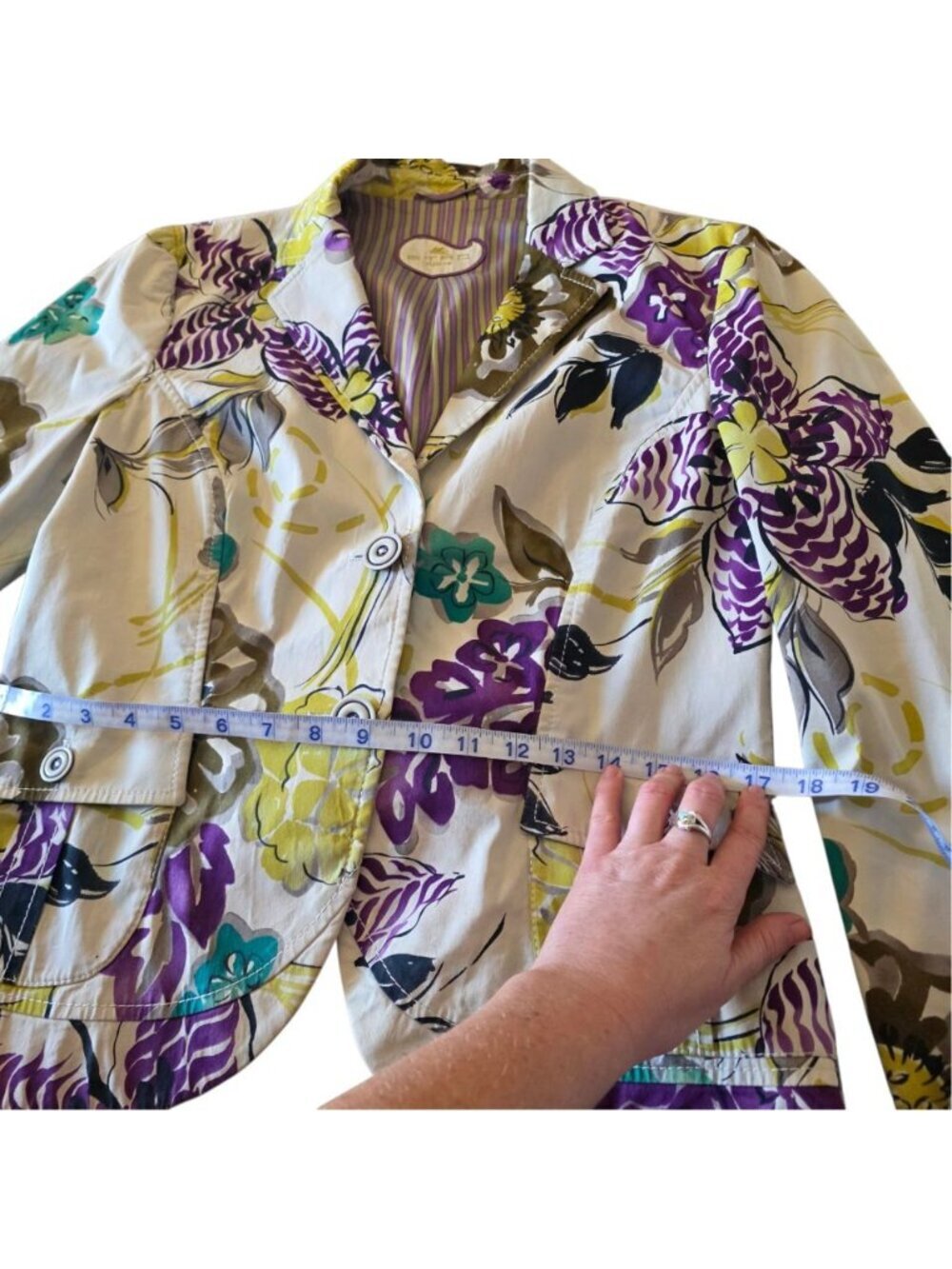 ETRO Milano Italy Floral Cotton Blazer Jacket Belted Purple Yellow IT 46 US 10 L - Picture 14 of 16